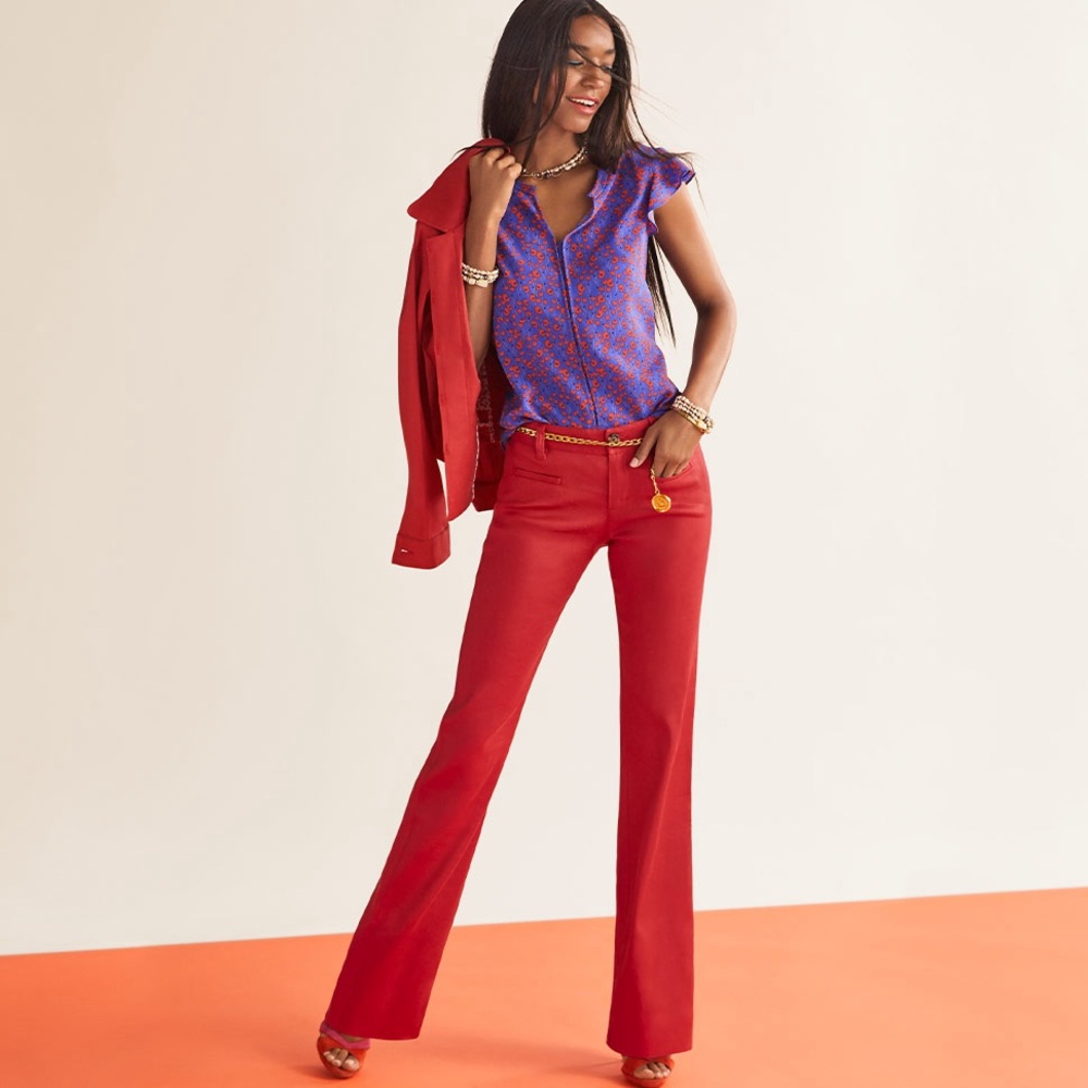 Cabi Style 5503R Valentine Trouser red flare leg pants women's 4 linen blend